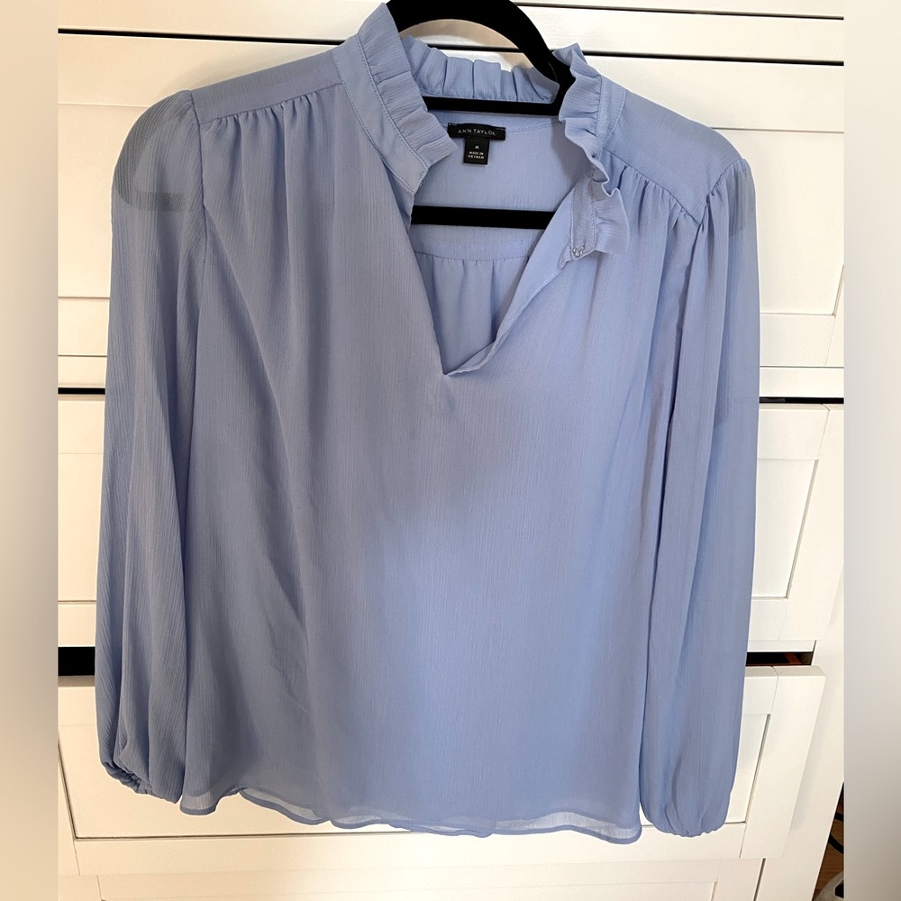 Ruffle Button Split Neck Top - image 1